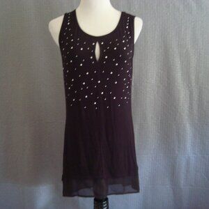 NWT BELLDINI Women’s Sleeveless Embellished Keyhole Mesh Bottom Black Top Sz M